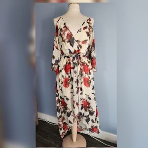Akira floral high-low cold shoulder dress